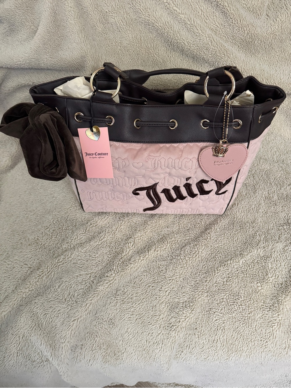 Juicy Couture Pink Tote with Black Trim and Heart Charm